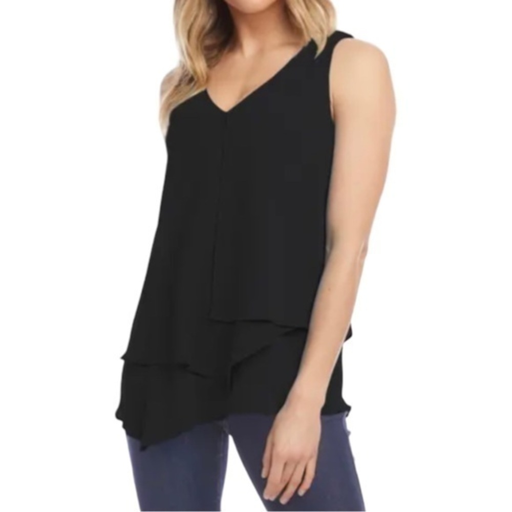 Karen Kane Black Layered V-neck Tank Top Size Large NWOT